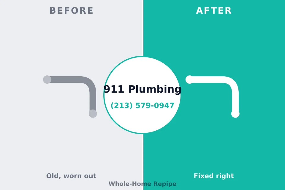Before and after: plumbing repair Lake Telemark, NJ